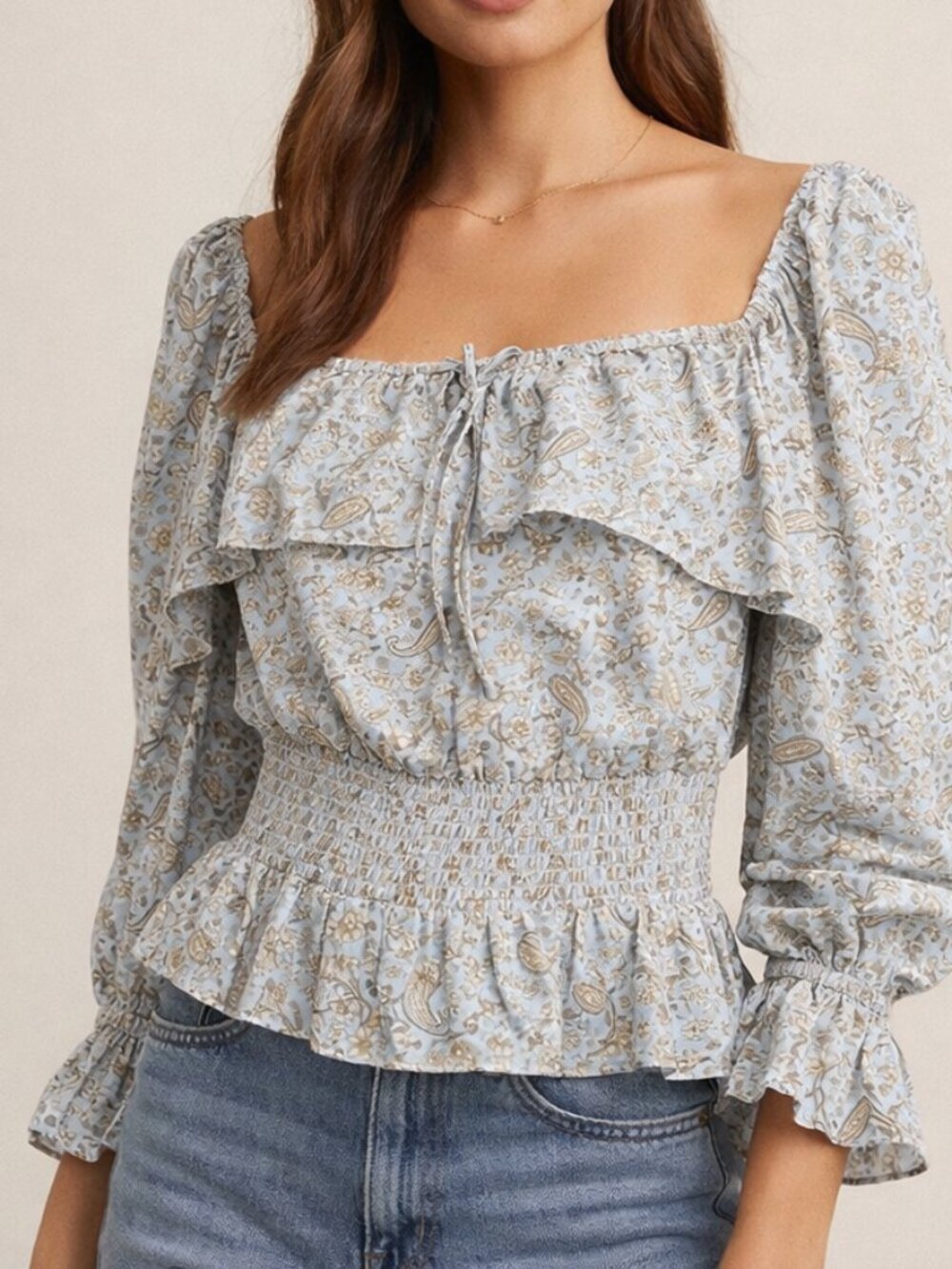 NWT Dress Forum Women Long Sleeve Square Neck Cropped Blouse Small